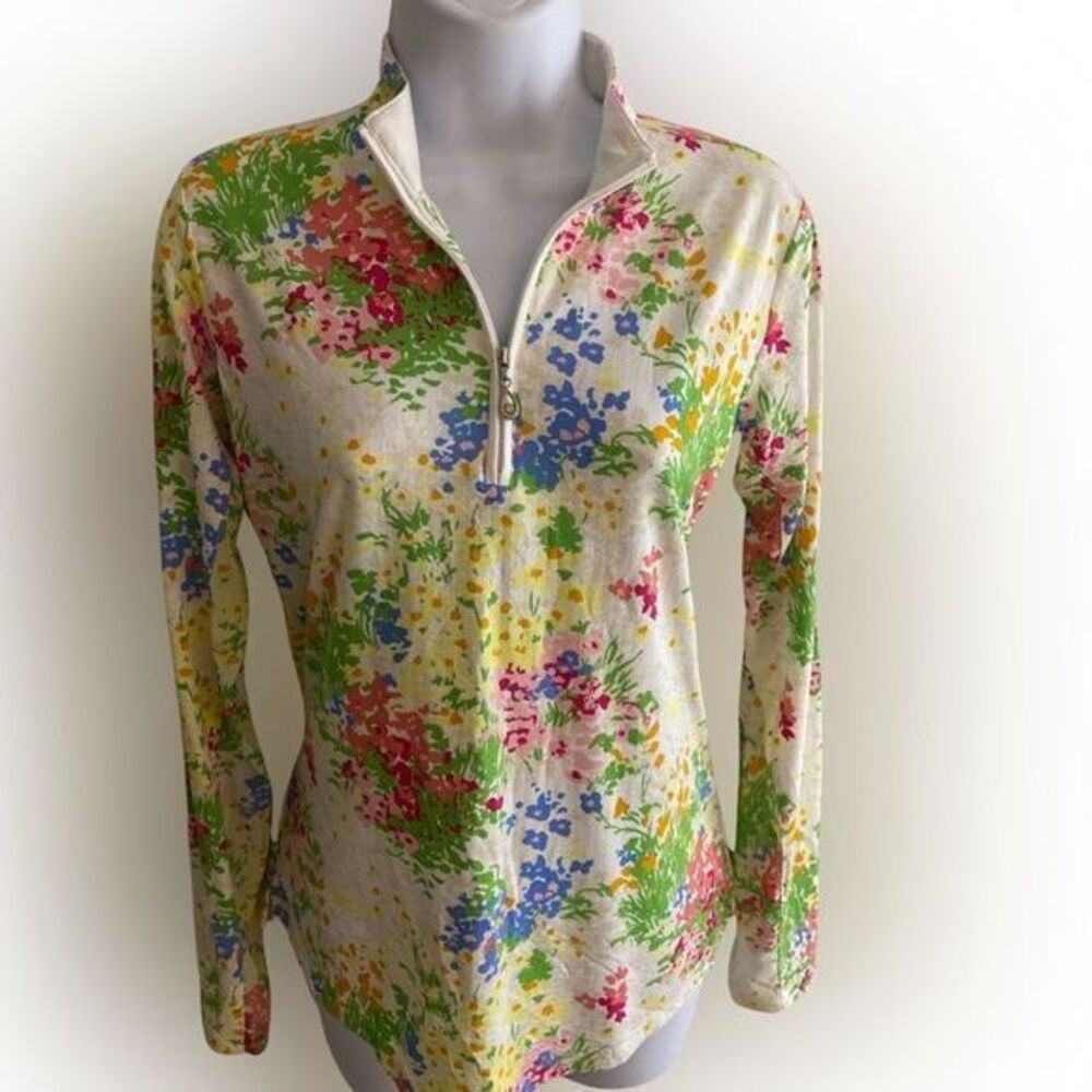 San Soleil UPF 50 Top - S white , yellow , green , nylon spandex
